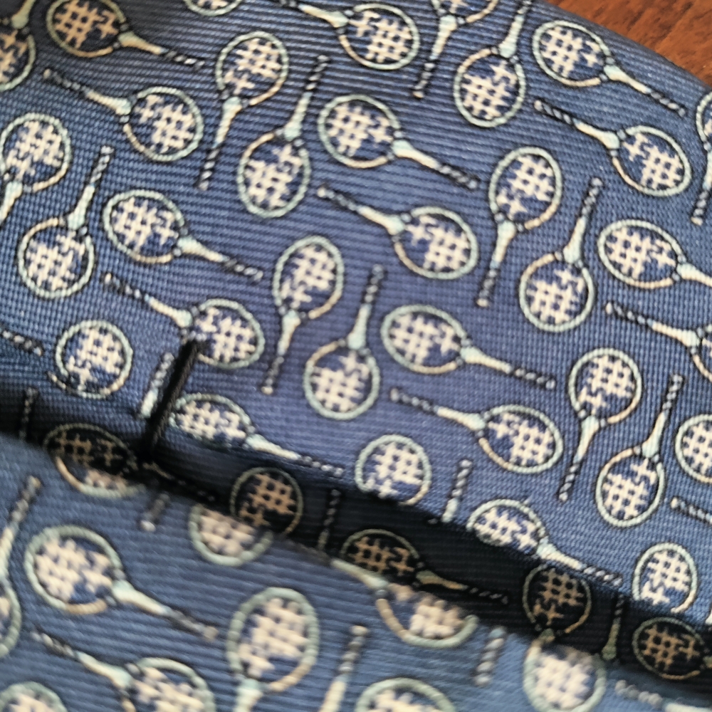 Blue Tennis Racket Pattern Tie - Picture 4 of 5